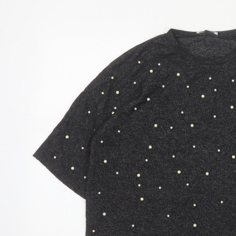 Zara Trafaluc Women’s Black Size 28 Pearl Beaded Dolman Knit Top