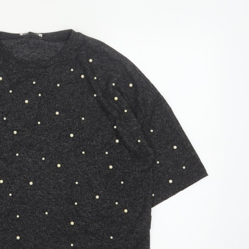Zara Trafaluc Women’s Black Size 28 Pearl Beaded Dolman Knit Top