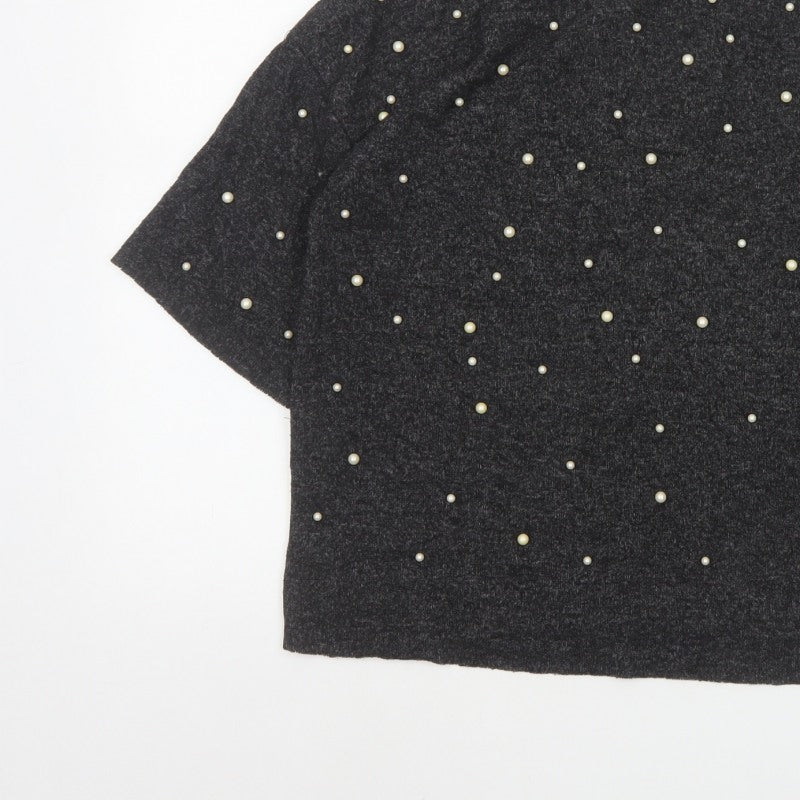 Zara Trafaluc Women’s Black Size 28 Pearl Beaded Dolman Knit Top