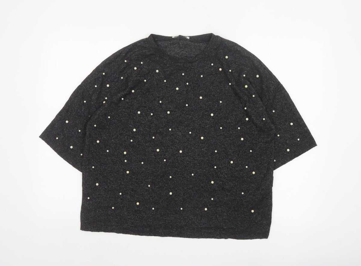 Zara Trafaluc Women’s Black Size 28 Pearl Beaded Dolman Knit Top