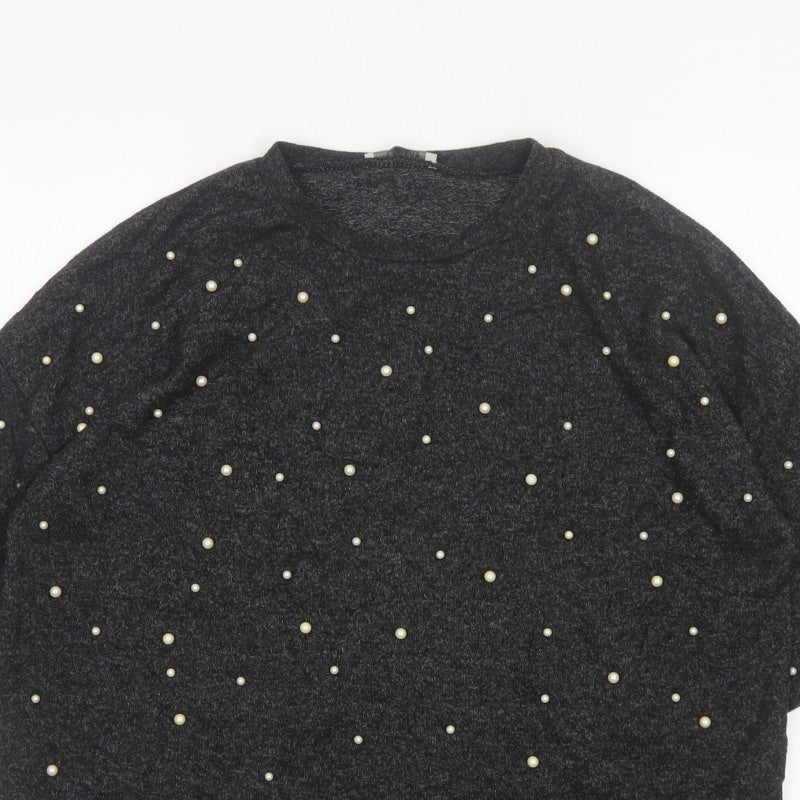 Zara Trafaluc Women’s Black Size 28 Pearl Beaded Dolman Knit Top
