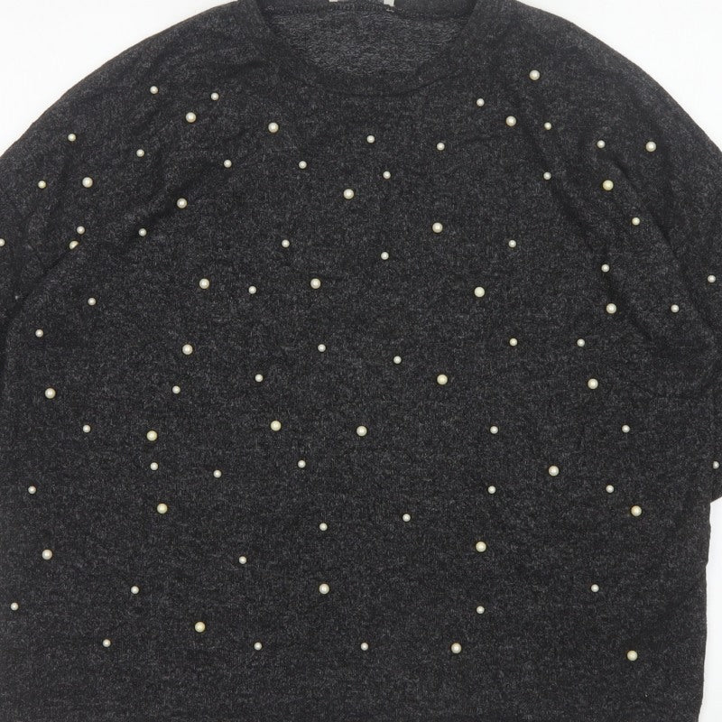 Zara Trafaluc Women’s Black Size 28 Pearl Beaded Dolman Knit Top