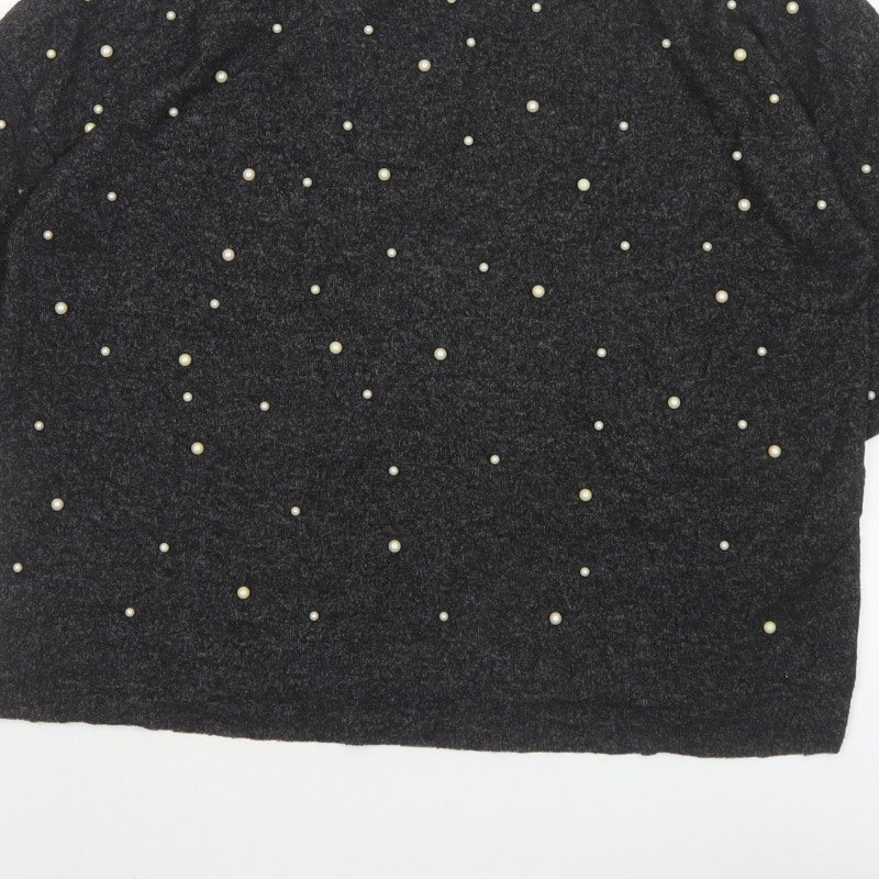 Zara Trafaluc Women’s Black Size 28 Pearl Beaded Dolman Knit Top