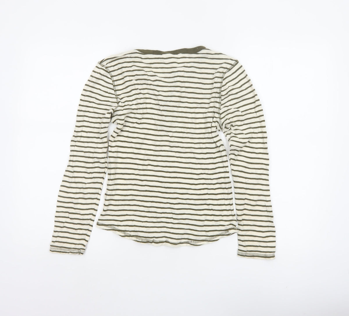 Marks and Spencer Women Green Striped UK 8 Long Sleeve Henley Jersey Top