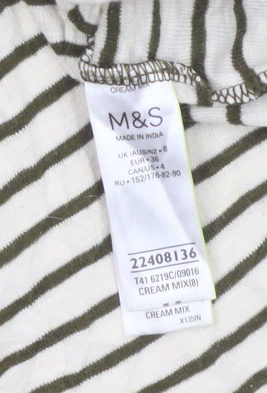 Marks and Spencer Women Green Striped UK 8 Long Sleeve Henley Jersey Top