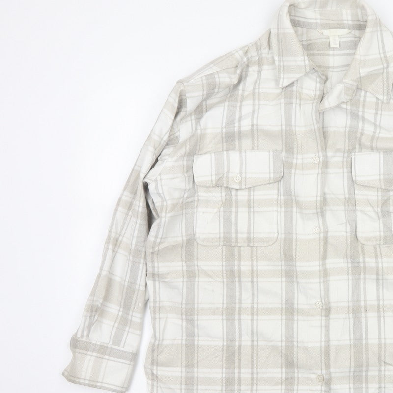 H&M Men's Beige Check Plaid Long Sleeve Button-Up Shirt Size S