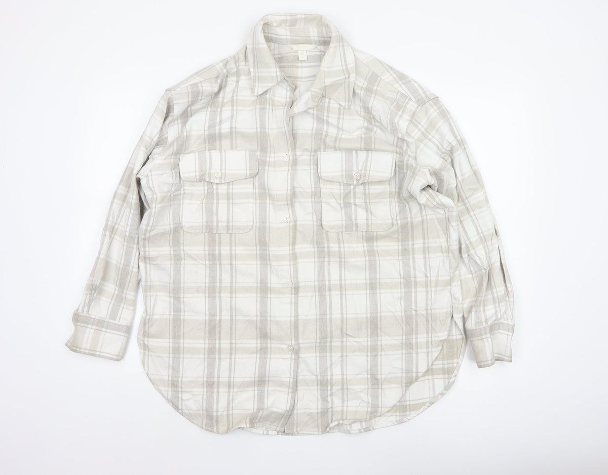 H&M Men's Beige Check Plaid Long Sleeve Button-Up Shirt Size S