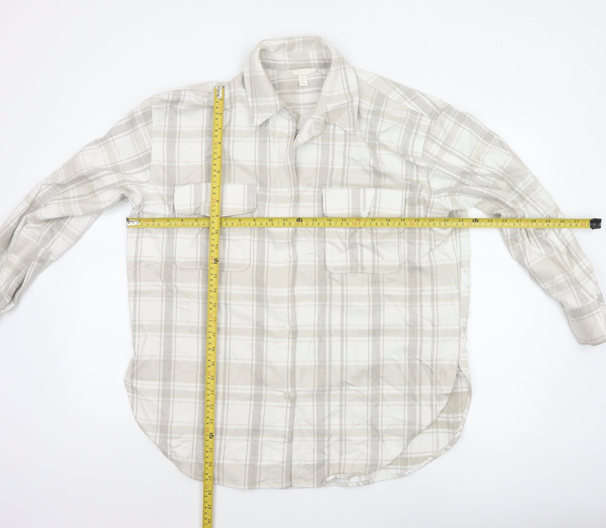 H&M Men's Beige Check Plaid Long Sleeve Button-Up Shirt Size S