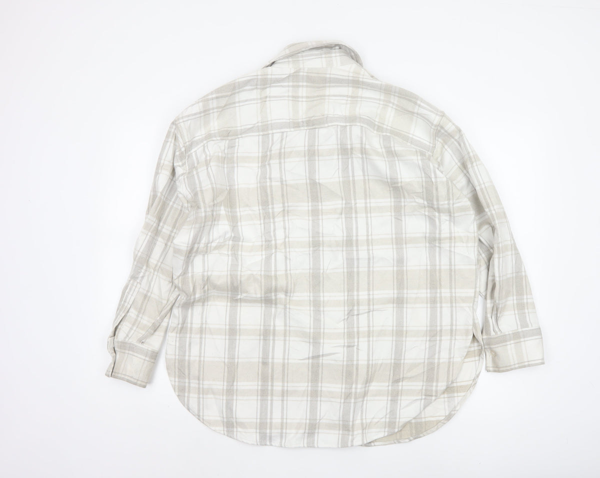 H&M Men's Beige Check Plaid Long Sleeve Button-Up Shirt Size S