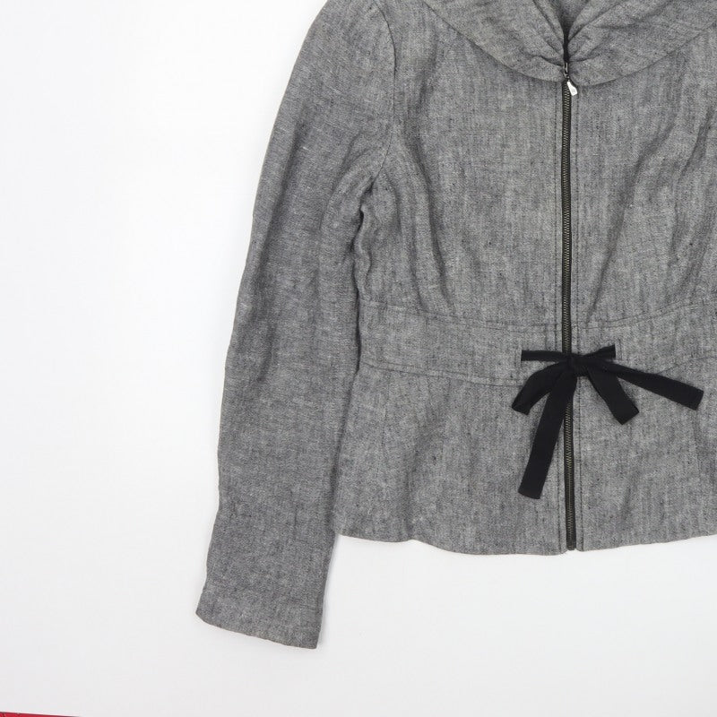 Zara Woman Women's Grey Basic Hooded Zip Jacket Size S Tie Waist