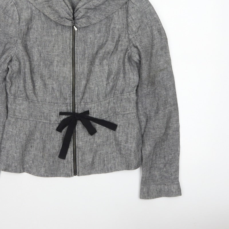 Zara Woman Women's Grey Basic Hooded Zip Jacket Size S Tie Waist