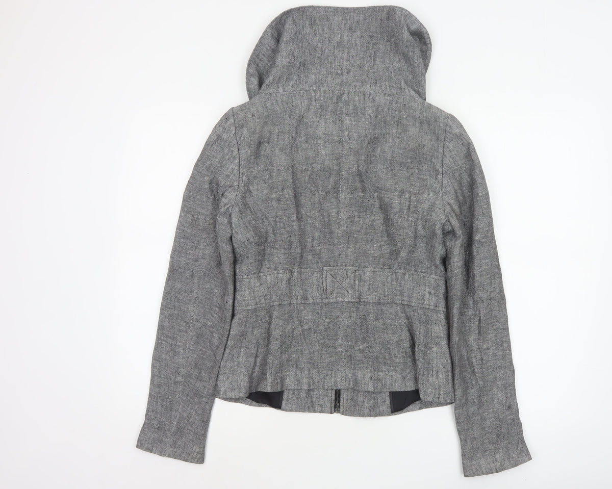 Zara Woman Women's Grey Basic Hooded Zip Jacket Size S Tie Waist