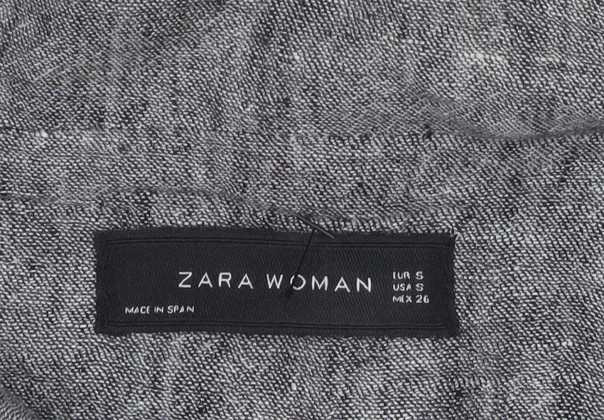 Zara Woman Women's Grey Basic Hooded Zip Jacket Size S Tie Waist