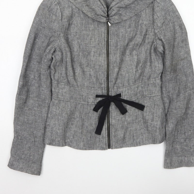 Zara Woman Women's Grey Basic Hooded Zip Jacket Size S Tie Waist