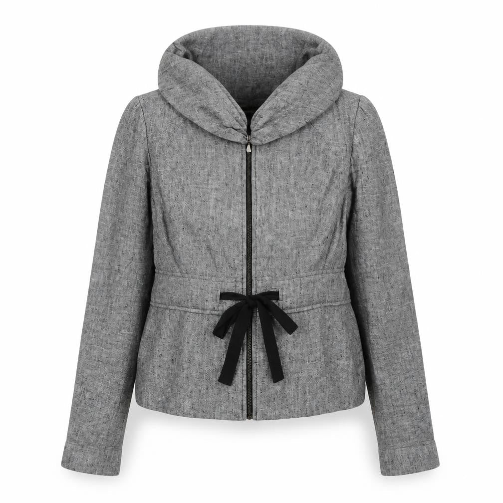 Zara Woman Women's Grey Basic Hooded Zip Jacket Size S Tie Waist