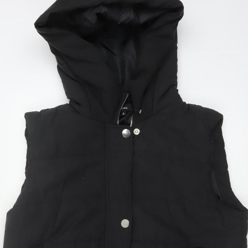 Rising Women’s Black XL Hooded Long Quilted Puffer Waistcoat