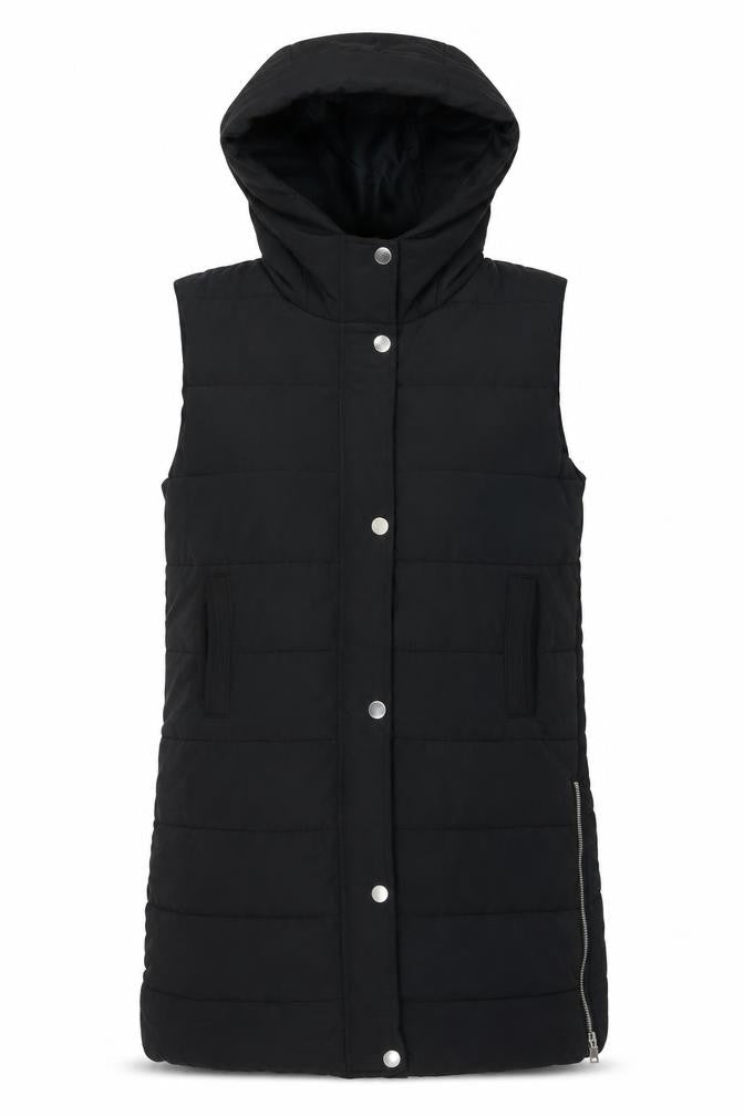 Rising Women’s Black XL Hooded Long Quilted Puffer Waistcoat