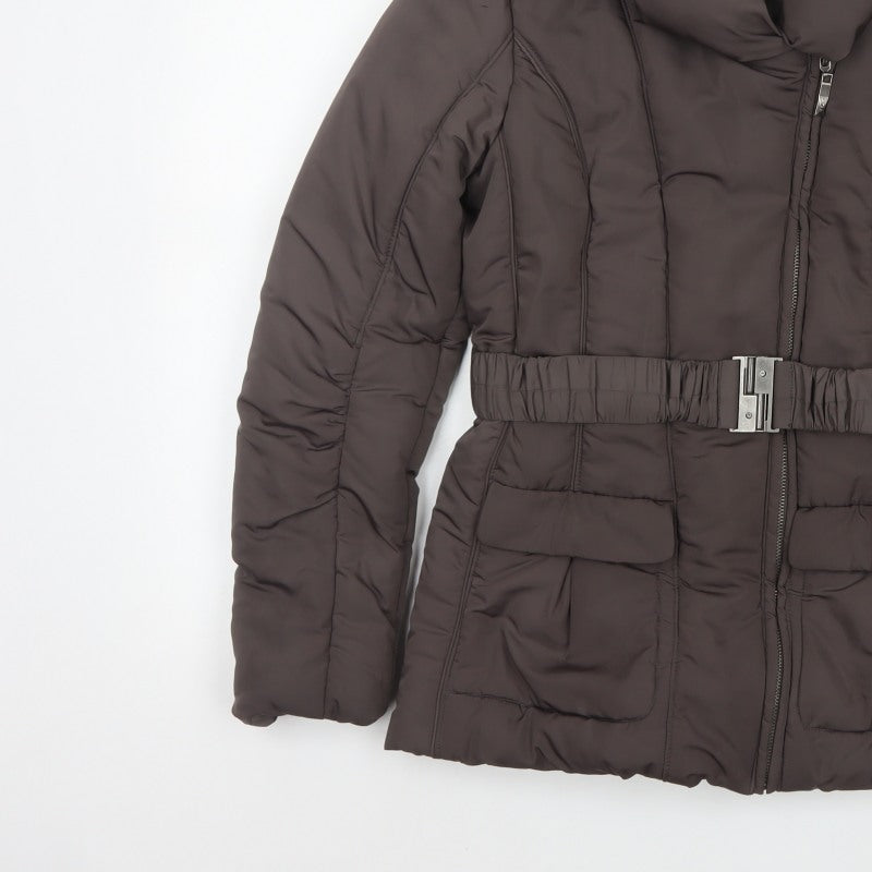 John Rocha Women’s Brown UK 8 Belted Puffer Jacket Zip Winter