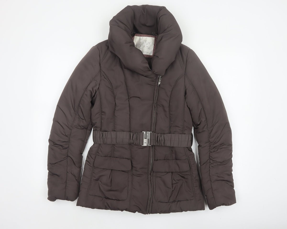 John Rocha Women’s Brown UK 8 Belted Puffer Jacket Zip Winter