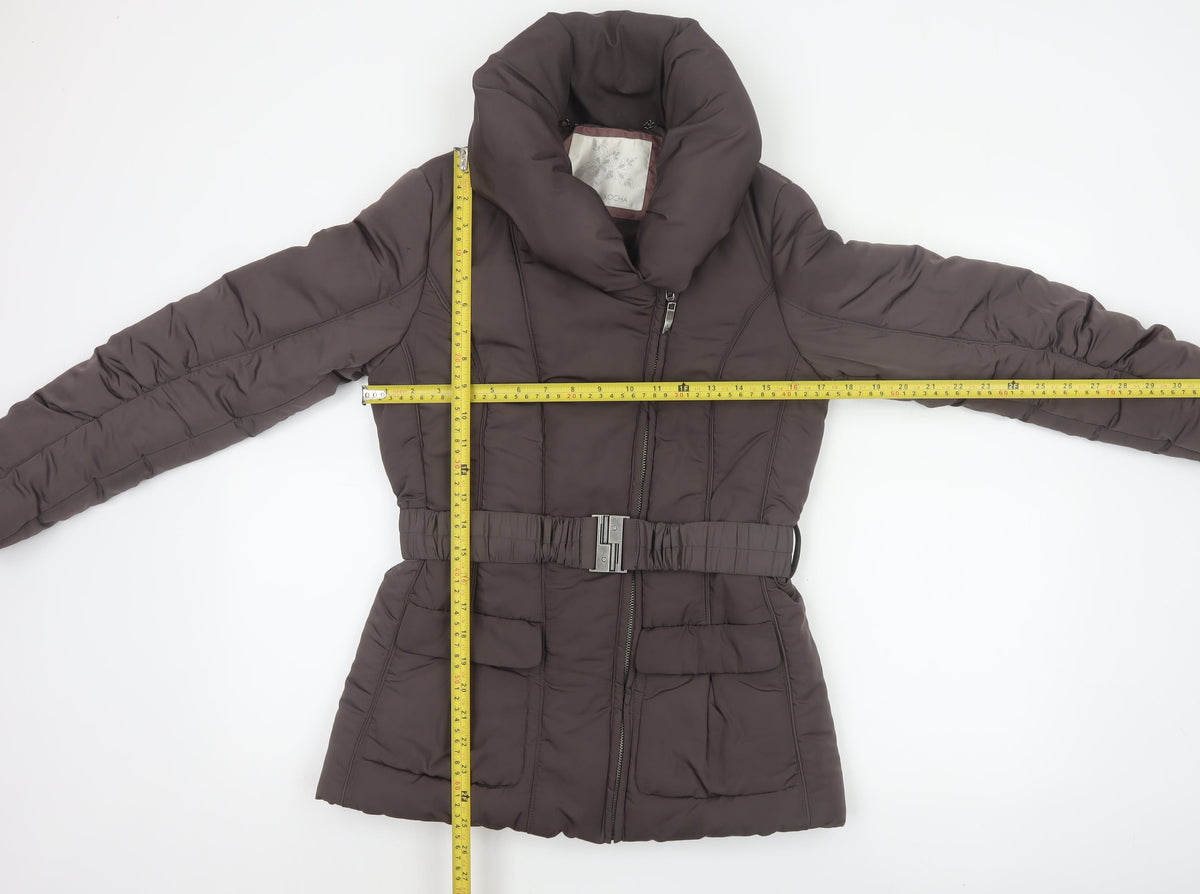 John Rocha Women’s Brown UK 8 Belted Puffer Jacket Zip Winter
