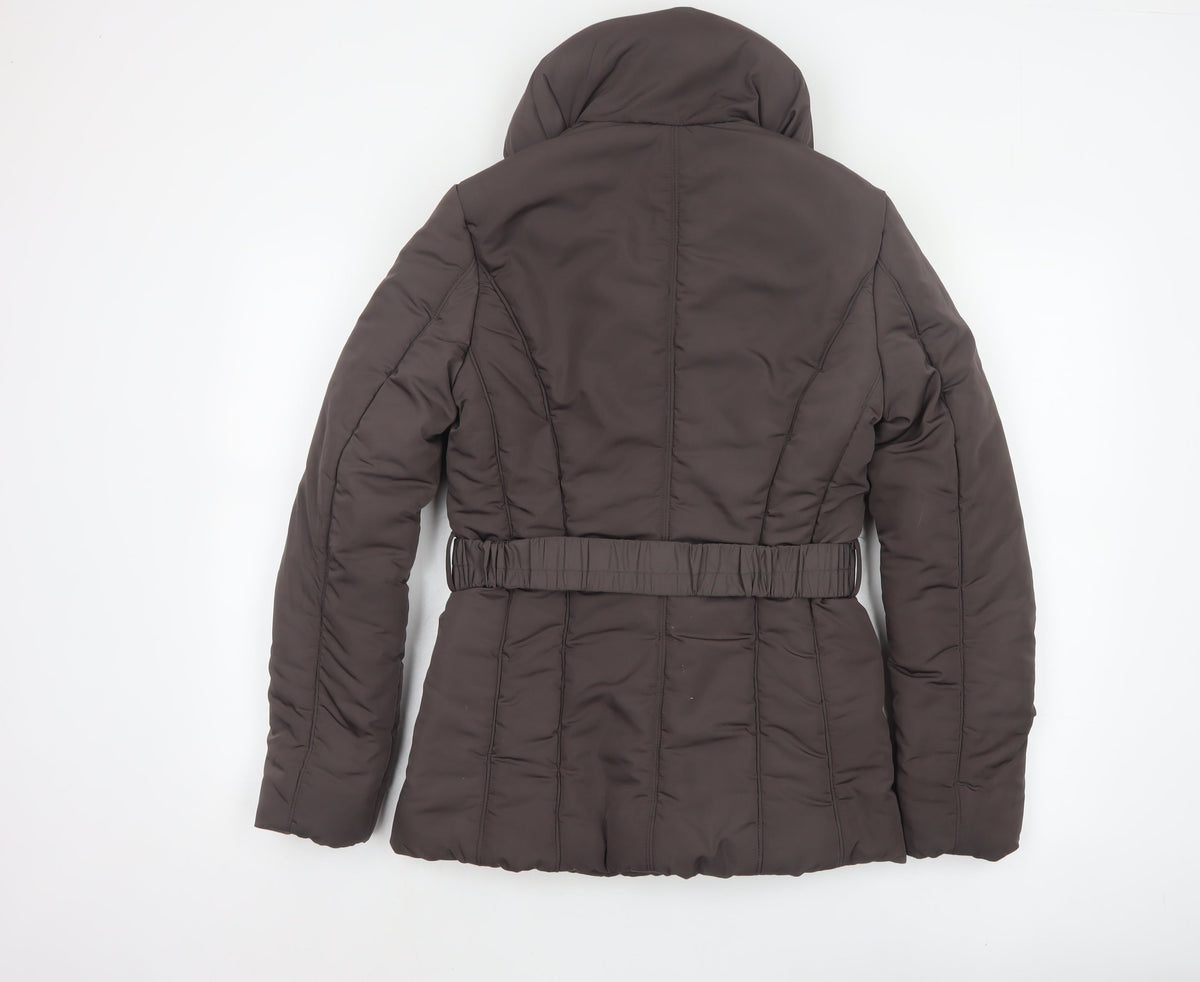 John Rocha Women’s Brown UK 8 Belted Puffer Jacket Zip Winter