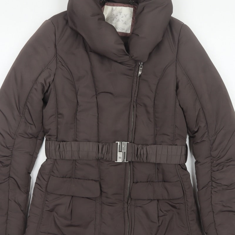 John Rocha Women’s Brown UK 8 Belted Puffer Jacket Zip Winter