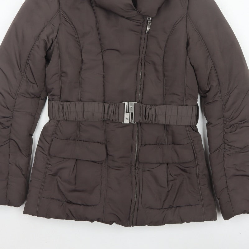 John Rocha Women’s Brown UK 8 Belted Puffer Jacket Zip Winter