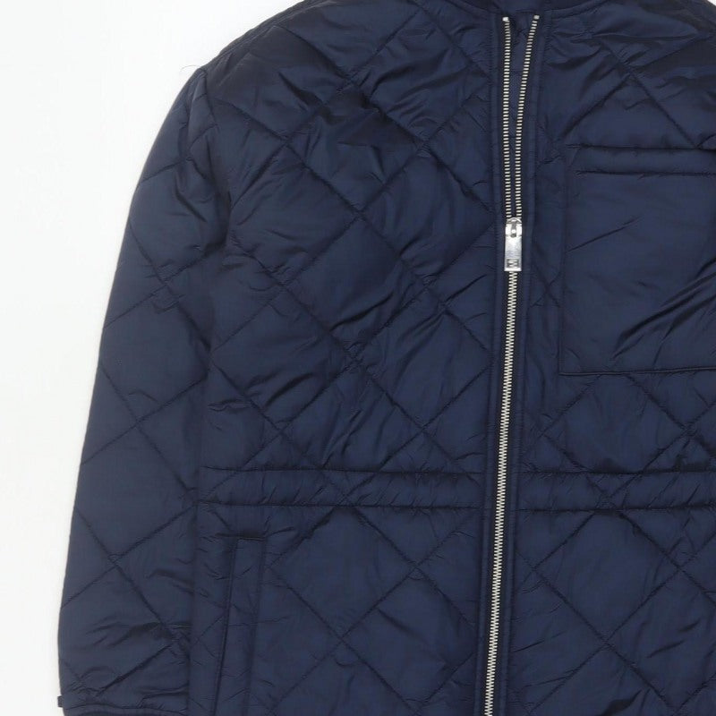 Marks & Spencer Women Blue XS Long Quilted Bomber Padded Coat
