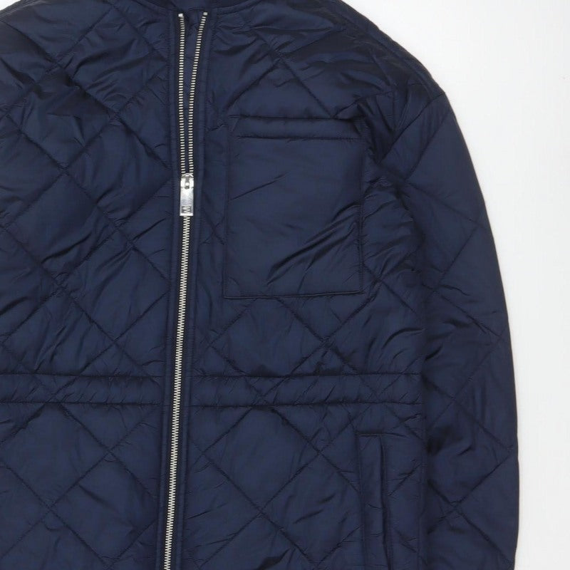 Marks & Spencer Women Blue XS Long Quilted Bomber Padded Coat