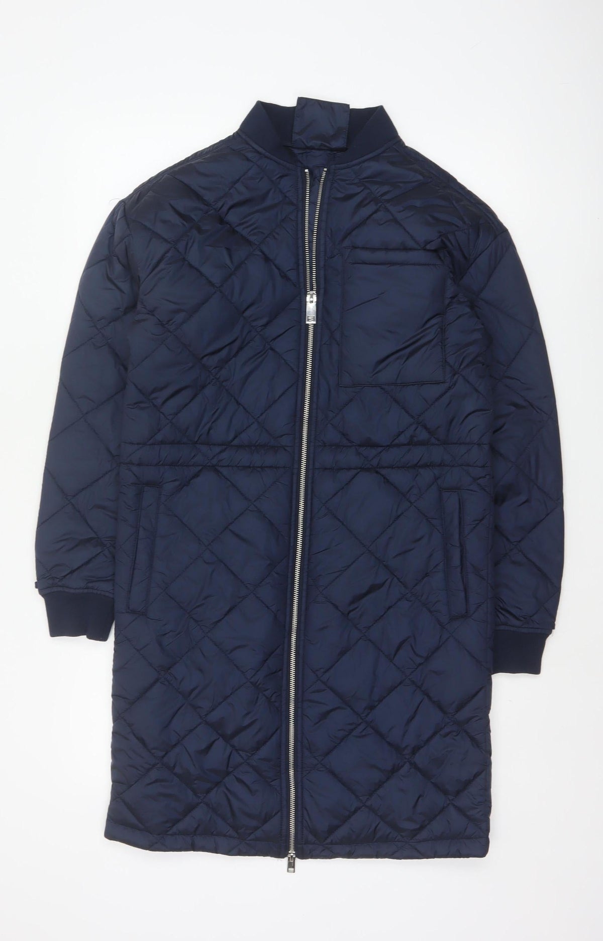 Marks & Spencer Women Blue XS Long Quilted Bomber Padded Coat