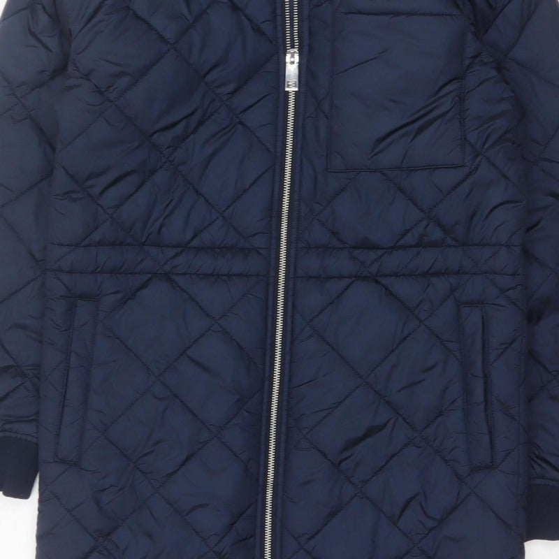 Marks & Spencer Women Blue XS Long Quilted Bomber Padded Coat