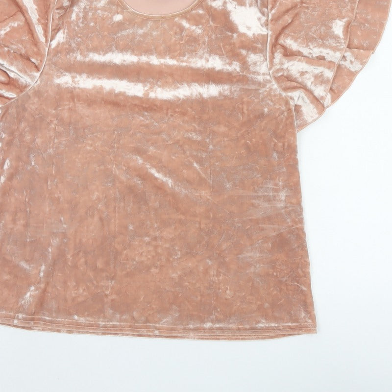 New Look Women’s Pink Velvet Ruffle Sleeve Blouse UK 12