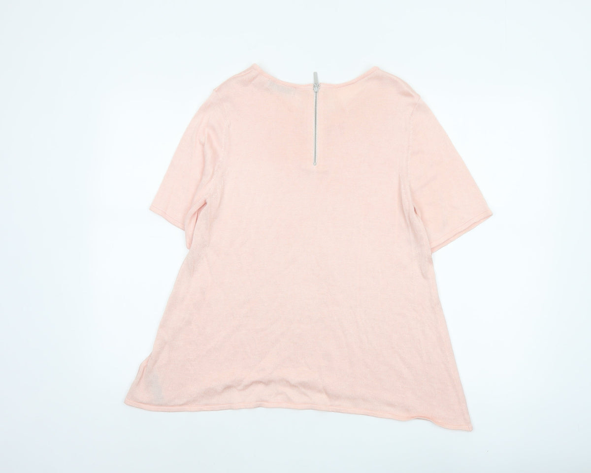 Per Una Women Pink UK 12 Knit Tunic Blouse 3/4 Sleeve Zip