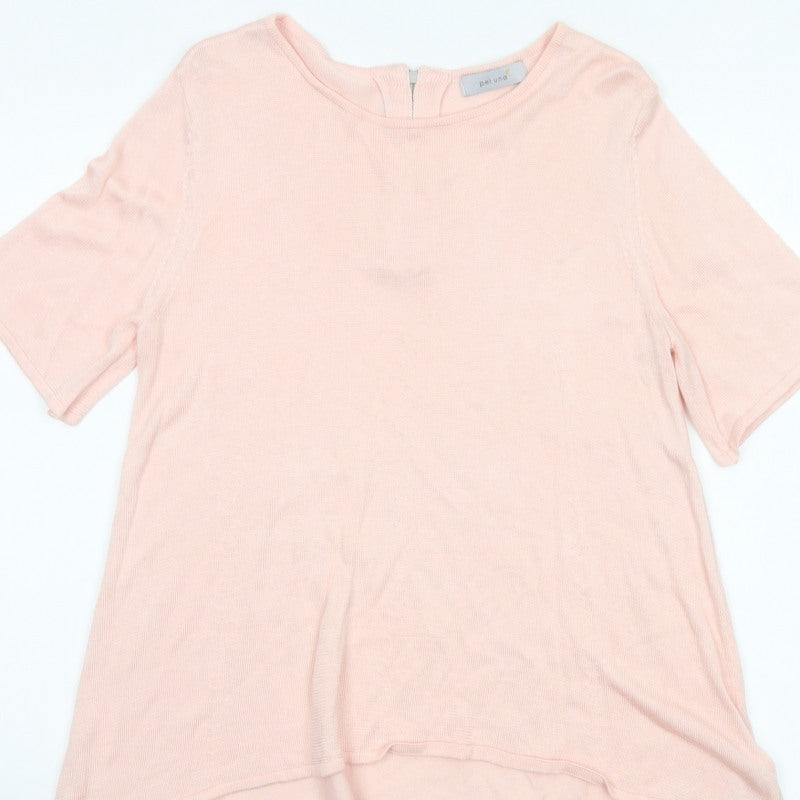 Per Una Women Pink UK 12 Knit Tunic Blouse 3/4 Sleeve Zip
