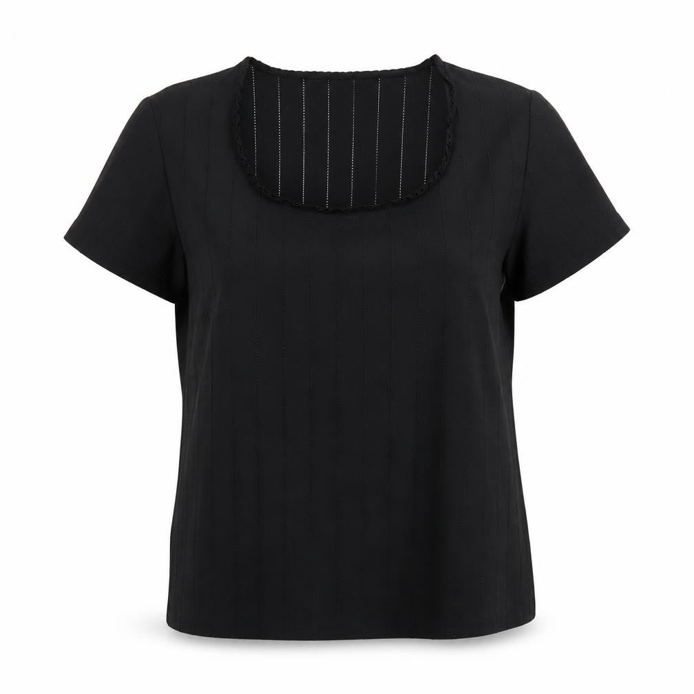 Bhs Women Black Size 16 Ruffle Neck Short Sleeve Striped Blouse
