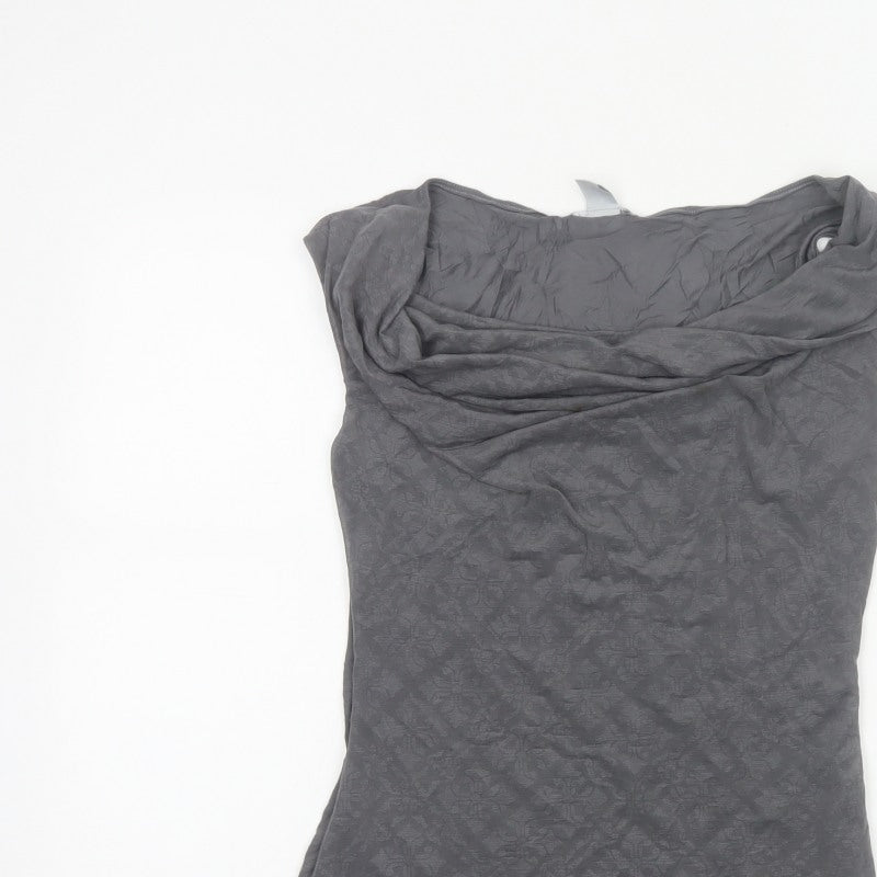 H&M Women Grey S Basic Cowl Neck Floral Jersey Cap Sleeve Top