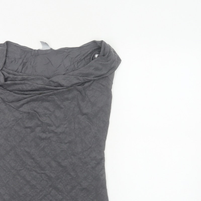 H&M Women Grey S Basic Cowl Neck Floral Jersey Cap Sleeve Top