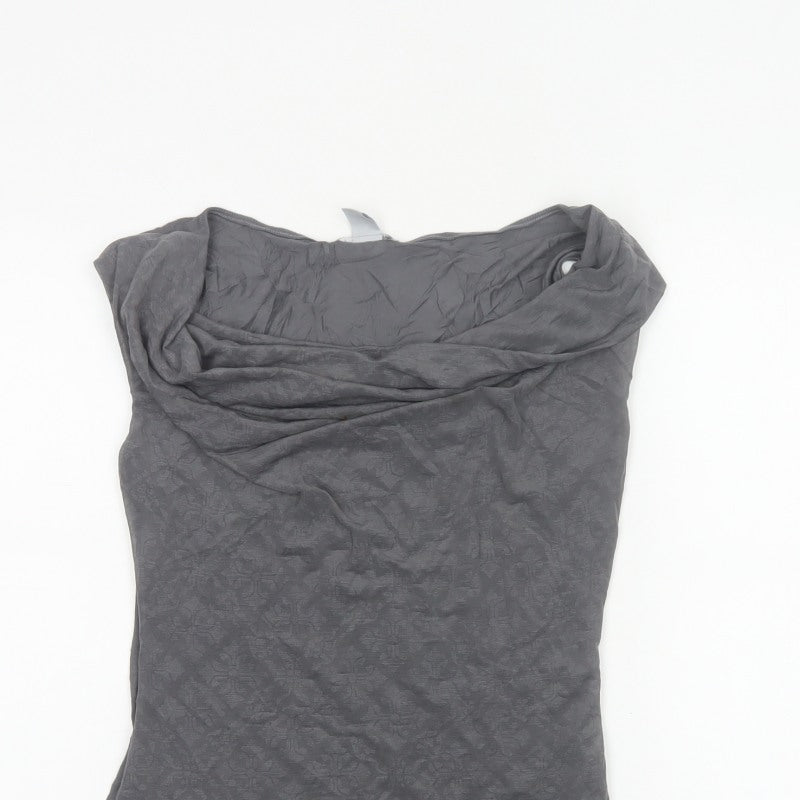 H&M Women Grey S Basic Cowl Neck Floral Jersey Cap Sleeve Top