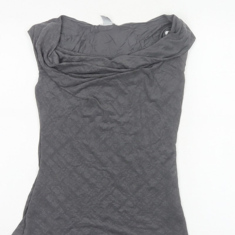 H&M Women Grey S Basic Cowl Neck Floral Jersey Cap Sleeve Top