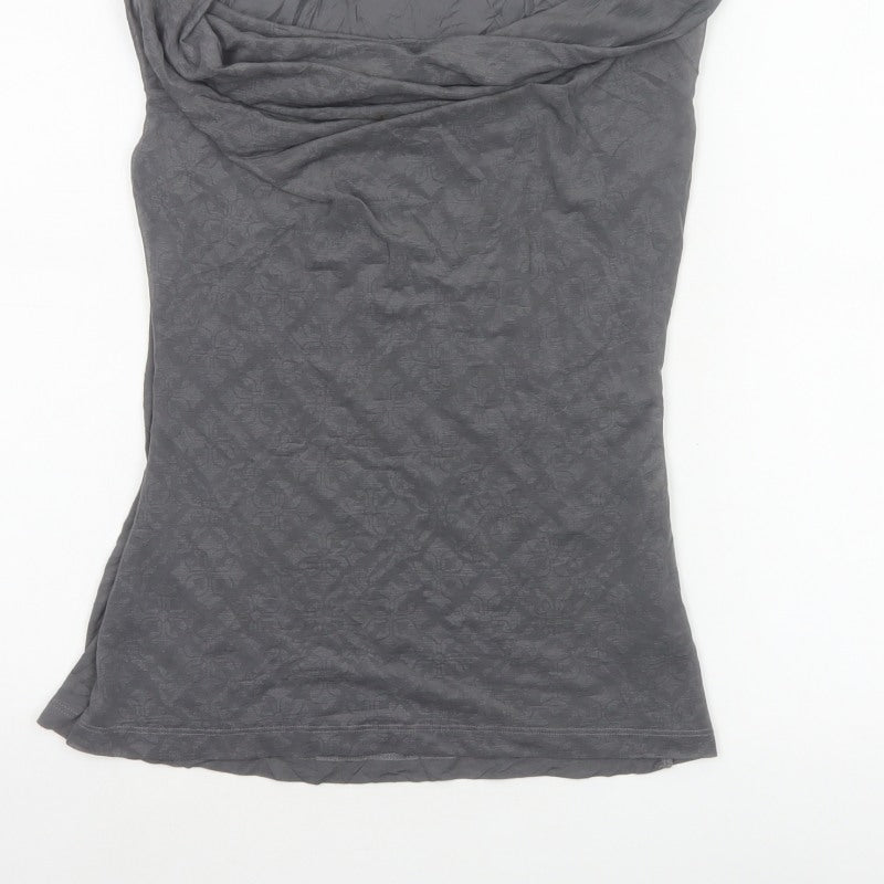 H&M Women Grey S Basic Cowl Neck Floral Jersey Cap Sleeve Top