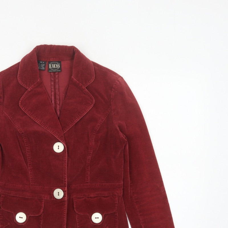 B.Moss Women’s Red Corduroy Blazer UK 8 Short Tailored Jacket