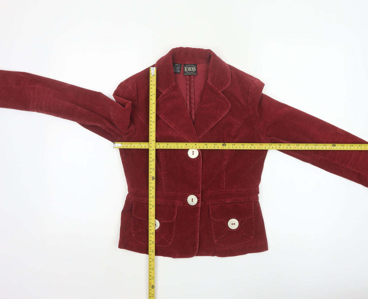 B.Moss Women’s Red Corduroy Blazer UK 8 Short Tailored Jacket