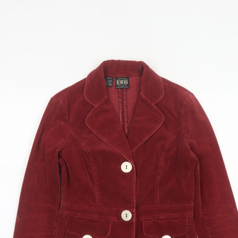 B.Moss Women’s Red Corduroy Blazer UK 8 Short Tailored Jacket