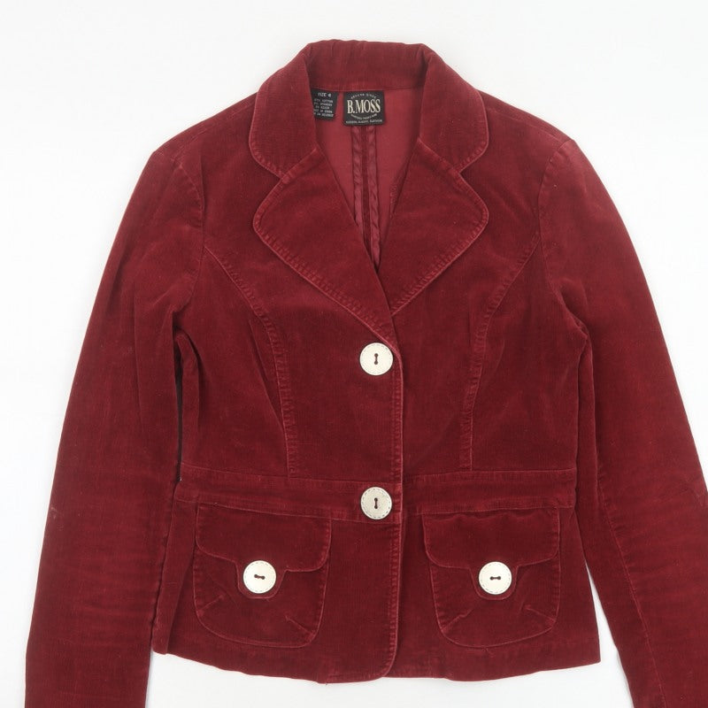 B.Moss Women’s Red Corduroy Blazer UK 8 Short Tailored Jacket