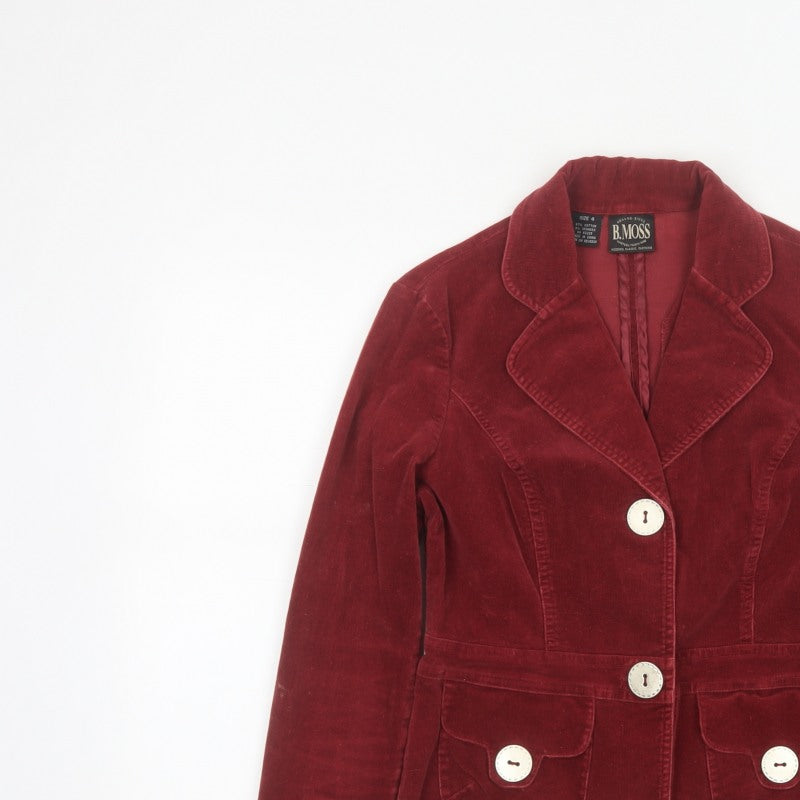 B.Moss Women’s Red Corduroy Blazer UK 8 Short Tailored Jacket
