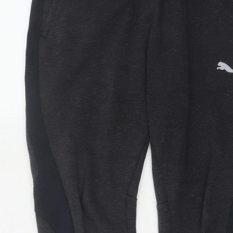 Puma Men’s Black L Tapered Cuffed Jogger Sweatpants Pockets Logo