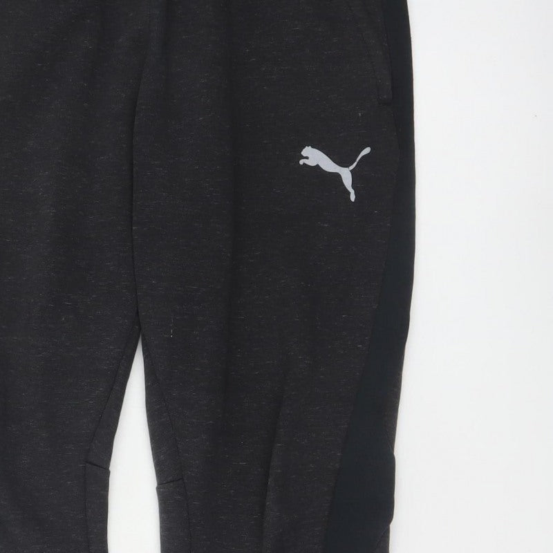 Puma Men’s Black L Tapered Cuffed Jogger Sweatpants Pockets Logo