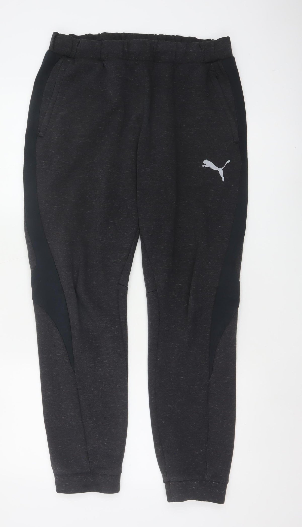 Puma Men’s Black L Tapered Cuffed Jogger Sweatpants Pockets Logo