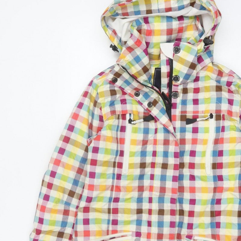 Falcon Women Multicoloured S Plaid Hooded Ski Jacket