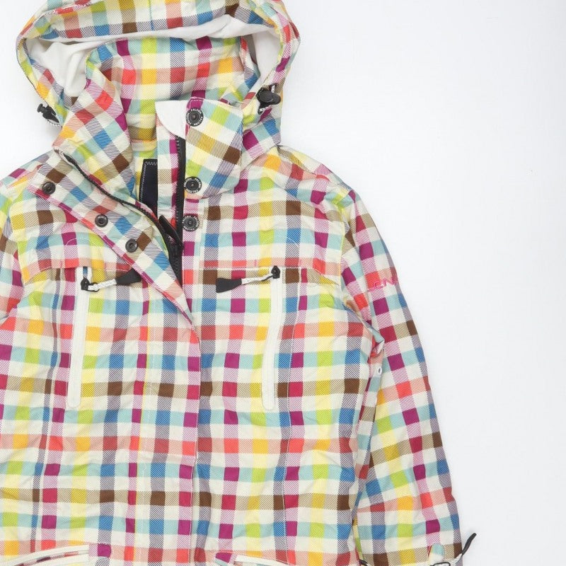 Falcon Women Multicoloured S Plaid Hooded Ski Jacket